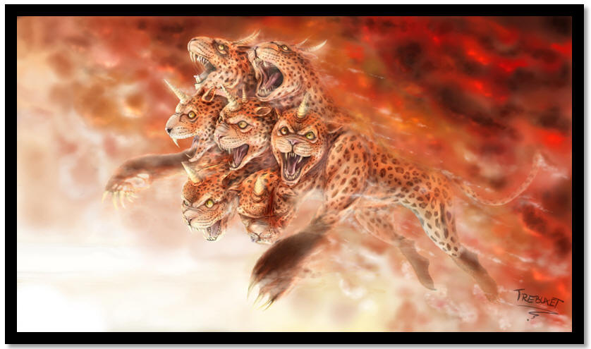 De tien hoornen staan uiteraard op het zevende hoofd. Ze zijn een uitbeelding van het laatste wereldrijk.